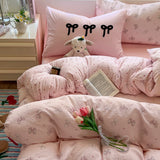 Popxstar  Cartoon Bedding Set Ins Korean Towel Embroidery Bed Linen Flat Sheets Set 2 Pillowcases Twin Double Queen Size Duvet Cover Set