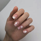 popxstar Short Round Head Fake Nails Y2K Girls Press on Nails Pink Star Designs Party Holiday Charms Manicure Women False Nails Patches