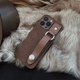 Popxstar Luxury Brown Leather Phone Case with Retro Wristlet for iPhone 15 Pro Max 14 11 12 13 XS X 7 8 Plus, Vintage Case for iPhone