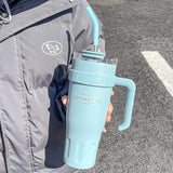 Large-capacity Water Cup, Autumn and Winter Insulated Cup, Men's Simple Office Straw Cup, Women's 304 Stainless Steel Ice Cup