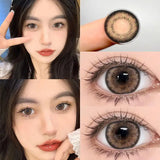 2Pcs New Colored Contacts Lenses with Myopia Yearly Brown Lens Soft Fashion Colored Cosmetics Natural Beauty Pupils