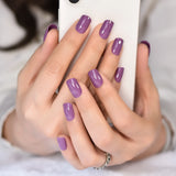 Popxstar 24pcs/Set Solid Purple Acrylic Press On Fake Nails Square Medium Mirror Glossy Pure Color Fingernails  Manicure Art Tips Daily