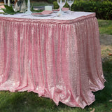 Popxstar Light Gold Sequin Table Skirt Tablecloth Glitter Sparkly Shimmer Rectangle Table Covers for Birthday Party Event Wedding Decor