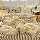 Popxstar  Striped Bedding Set Korean Style Duvet Cover Set Flat Sheets Set Single Twin Double Size Bed Linen Set Back To School Season