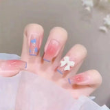 Popxstar 24Pcs/Box Gradient Long Ballet France Press on Nail Ink Chinese Style False Nails Rose Girls Full Cover Fake Nail Piece Finished