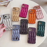 Popxstar  Luxury Plating Water Ripple Pattern Wavy Curly Edge Case for IPhone 17 16 15 13 14 Pro Max Electroplated Camera Protection Cover