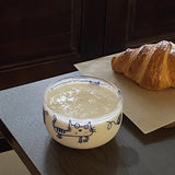 Popxstar Salad Bowl Transparent Cat Line Art Glass Bowl Borosilicate Fruit Yogurt Bowl Microwave Style Dessert Walled Snack Container