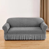 1/2/3/4 Seater Seersucker Sofa Slipcover with Skirt Universal Stretch Sofa Couch Slipcover Easy Fitted Chair Furniture Protector