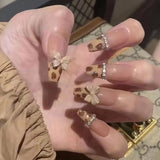 Popxstar 24Pcs/Box Gradient Long Ballet France Press on Nail Ink Chinese Style False Nails Rose Girls Full Cover Fake Nail Piece Finished