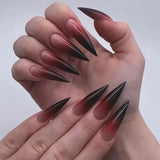Popxstar  Red Black Gradient Press on Nails Medium Length Coffin Fake Nails with Sticky Tabs Ballerina False Nails Tips for Women 24Pcs