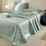 Popxstar  3/5Pcs Lyocell Cotton Soft Silky Embossing Quilted Bedspread, Bed Cover, Mattress Topper Coverlet, Bedsheet, Lace Pillowcases