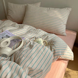 Popxstar  Nordic Bedding Set Pure Cotton Striped Duvet Cover Set Soft Flat Sheet Single Queen Size Double Bed Sheet Set For Bedroom Decor