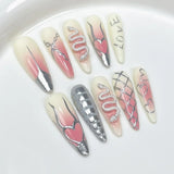 Popxstar  10Pcs Long Almond Handmade Press on Nails Butterfly Fake Nails Wearable Stick-on Nails False Nail Накладные Ногти Uñas Postizas