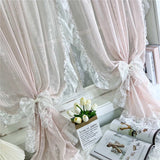 Popxstar room inspo ideas Korean Romantic Pink Striped Flower Lace Sheer Curtain with White Ruffled Lace Rod Pocket For Living Room Bedroom Kitchen