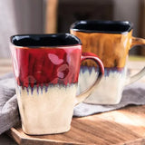 Popxstar  Retro Personality Square Cup Ceramic Large Capacity Mug With Spoon Coffee Cup Home Creative Couple Cup