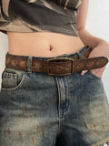 Popxstar Pattern Print Retro Y2K Belts For Women Luxury Designer Brand Buckle Pin Waist Belt Female Pu Leather Hip Hop Fashion Waistband