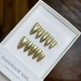 Popxstar  10PCS Metal Handmade Press on Nails Acrylic Magic Full Cover Fake Nails Reusable Adhesive Silver Artificial Cool Manicure Art