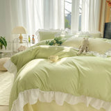Chic Ruffle Lace Duvet Cover Set for Girl Yellow Princess Comforter Cover 3 Piece Bedding with Zipper Closure Soft Bedroom Decor