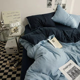 Popxstar  High Quality Solid Color Double Washed Cotton Bedding 4 Pieces Set Student Dormitory Bed Linen Duvet Set Bed Suit