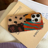 Popxstar New Retro Four-color Leopard Pattern Stitching Phone Case For iPhone 16 15 14 13 12 11 Pro Max 7 8 Plus X XR XS Silicone Cover