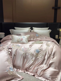 Popxstar  High Precision Damask Egyptian Cotton Flower Embroidery Luxury 4/5Pcs Bedding Set Duvet Cover Flat/Fitted Bed Sheet Pillowcases
