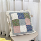 Soft Breathable 100% Cotton Patchwork Pillow Cover with Ruffled Edge Multi Functional Cushion Case for Sofa and Office Easy Care