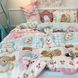 Popxstar Kawaii Bedding Set for Kids Ins Twin Queen Size Duvet Cover Flat Sheet Pillowcase No Filler Girls Boys Home Totel Bed Linens