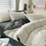 Popxstar Cotton Bed Linen Solid Bedding Set with Sheet Duvet Cover Pillowcases Single Couple Bedsheet King Queen Double Twin Size