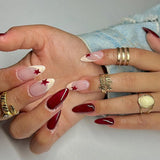 Popxstar  Y2K Girls Almond Fake Nails Gradient Blue Press on Nail Star Printed Full Cover Wearable False Nails Tips for Women DIY Manicure