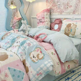 Popxstar Kawaii Bedding Set for Kids Ins Twin Queen Size Duvet Cover Flat Sheet Pillowcase No Filler Girls Boys Home Totel Bed Linens