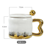 Popxstar  Light Luxury Mug with Lid Spoon Electroplated Golden Cup Water Cups Ceramic Breakfast Mug Creative Coffee Cup Milk Cup Girl Gift