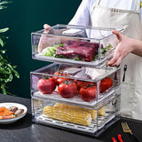 Plastic Drawer-type Fresh-keeping Box Transparent Stackable Refrigerator Storage Box Dust-Proof with Drain Tray