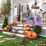 Halloween Animated Hovering Witch Animatronics Purple 6 FT Garden Props Flying Witch With Lights Hovering Witch Decorations