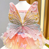 Rainbow Butterfly Wing Pet Tutu Dress Lace‑Trimmed Sleeveless Outfit For Small Dogs Cats Summer Wear
