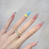 Popxstar 24Pcs/Box Gradient Long Ballet France Press on Nail Ink Chinese Style False Nails Rose Girls Full Cover Fake Nail Piece Finished