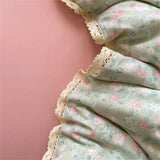 Popxstar INS Girls Cherry Soft Bedding Set Washed Cotton Bed Sheet Queen King Size Duvet Set Flower Comforter Set Pillowcase Bed Linens