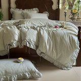 Popxstar  100% Cotton Pastoral Floral Print Ruffles Bow Princess Bedding Set Queen King Duvet Cover Set Bed Sheet/Fitted Sheet Pillowcases