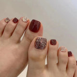 Popxstar 24pcs Colorful Cat's Eye Fake Toenails Sets Dopamine Design Full Cover Nail Tips Short Square Press on Nails Reusable False Nail