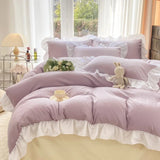 Chic Ruffle Lace Duvet Cover Set for Girl Yellow Princess Comforter Cover 3 Piece Bedding with Zipper Closure Soft Bedroom Decor