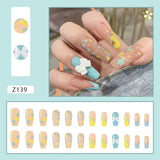 Popxstar 24Pcs Three-dimensional Love Heart False Nails with French Design Long Coffin Wearable Fake Nails Rhinestone Press on Nails Tips