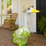 Summer Daisy Floral Print Bikini & Straw Sun Hat Set For 23 Inch Porch Goose Statue Beach Outdoor Yard Decoration