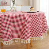 Popxstar  Cotton Linen Nordic Round Tablecloth Yellow Striped  White Tassel Lace Christmas Tree Dining Table Cover Washable Table Cloth