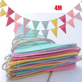 Popxstar Vintage Colorful Burlap Linen Bunting Flags Pennant For Happy Birthday Party Wedding Decoration Candy Bar
