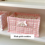 Popxstar  Desktop Square Fabric Art Cotton Storage Basket Ins Style Korean Cute Quilted Storage Basket Clothes Sundries Storage Fram ﻿