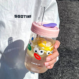 Cute Bubble Boba Pearl Milk Tea Straw Water Bottle High Borosilicate Glass Heat-resistant Leakproof Coffee Juice Cup Drinkware