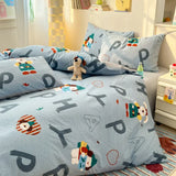 Popxstar  100% Cotton 4-Piece Duvet Cover Set (1 Duvet Cover 2 Pillowcases 1 sheet), Minimalist Cartoon Design, Ultra-Soft Bedding Set