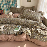 4Pcs Bedding Set Euro Princess Bedding Duvet Cover Cotton 100% Lace Bow Bed Linen With Ruffles Double Bed Lace Pillowcase
