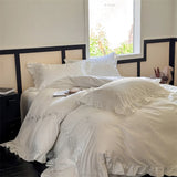 Popxstar  Flowers Embroidery Ruffles Purple Luxury Bedding Set 1000TC Egyptian Cotton Duvet Cover Flat/Fitted Bed Sheet Pillowcases 4Pcs