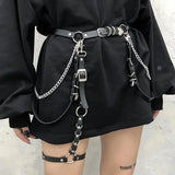 Popxstar Women Skirt Belt Female Pu Leather Hip Hop Rock Nightclub Sexy Jeans Dress Heart Punk Belt with Metal Waist Chain