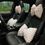 Cute Bowknot Winter Plush Car Neck Pillow 1pc - Warm Soft Solid Color Headrest Cushion For Car/SUV/Truck, Stylish Automotive Supplies